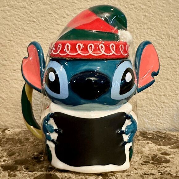 Elf Stitch Holiday Mug & Lid Disney Parks Lilo & Stitch NEW NIB Christmas Santa - Picture 1 of 15